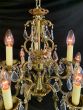 Restored vintage French bronze & crystal chandelier 