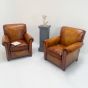 Pair of English leather armchairs 