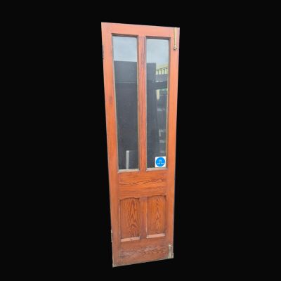 Antique 2 Panel 2 Pane Mortise and Tenon Pitch Pine Door