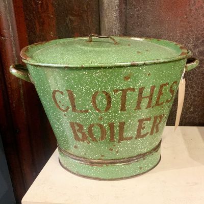 Vintage green metal clothes boiler pot