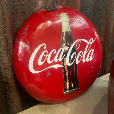 Vintage metal round Coca Cola sign