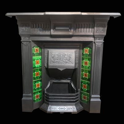 Stylish original Victorian tiled cast iron fireplace 