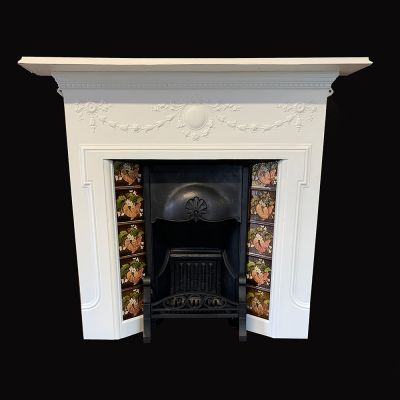 Restored Victorian tiled cast iron parlour fireplace 