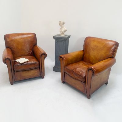 Pair of English leather armchairs 