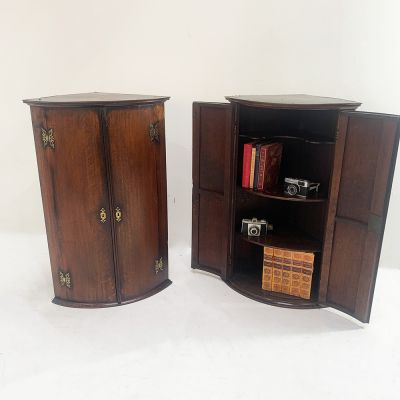 2 no  Georgian Oak bow fronted corner cupboards