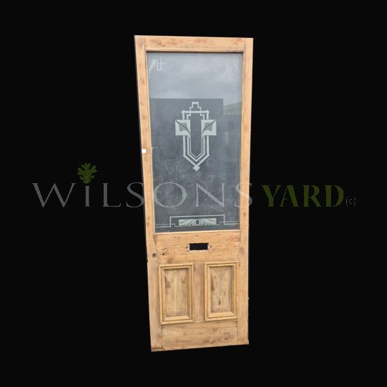 2 Panel 1 Pane Victorian Pine Door With Etched Caeltic Style Glass