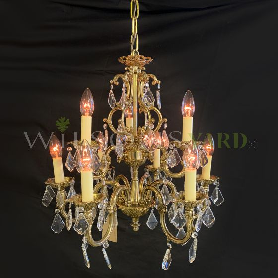 Restored vintage French bronze & crystal chandelier 