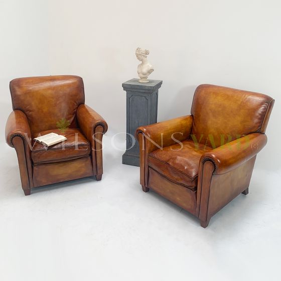 Pair of English leather armchairs 